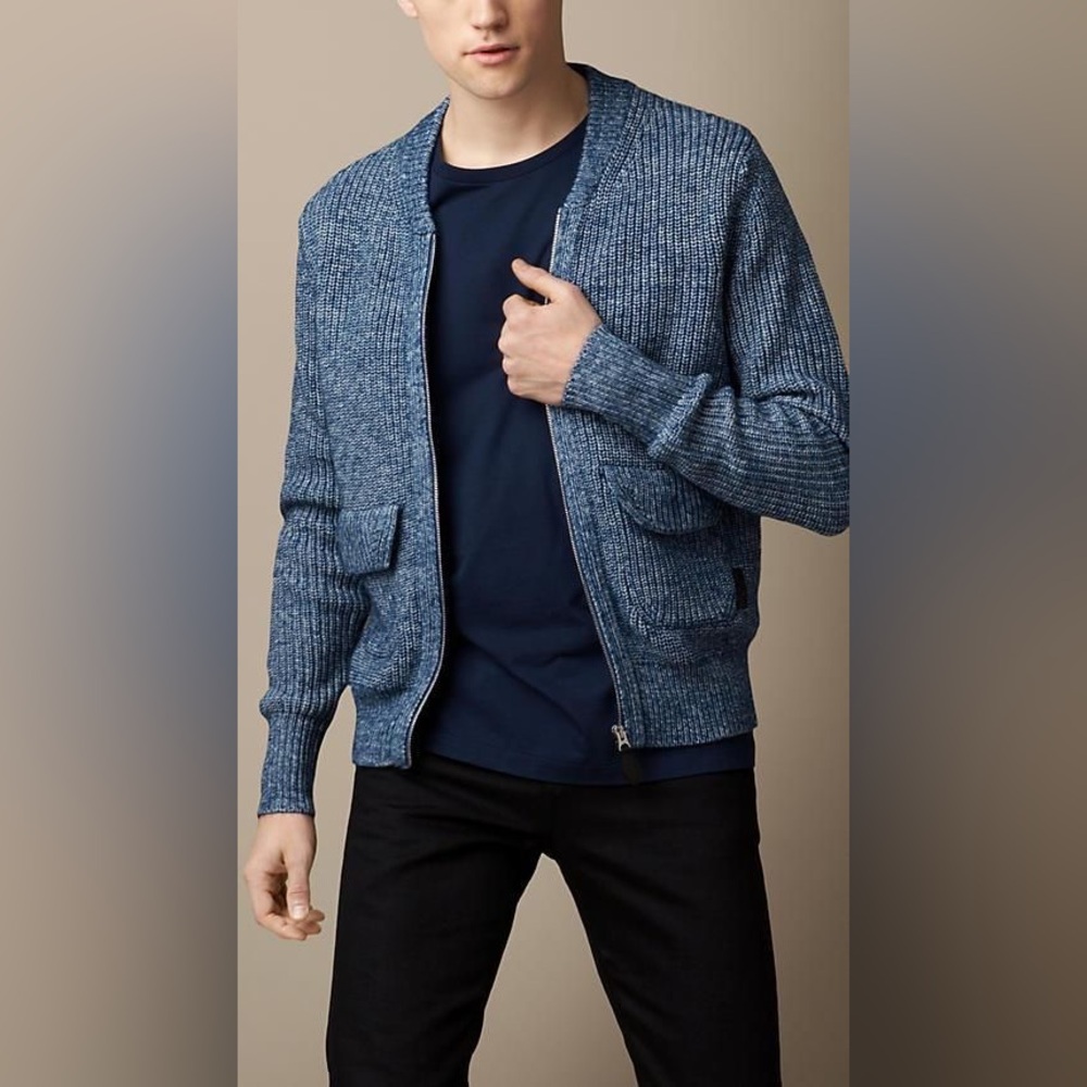 Burberry London Burberry Brit Men’s Cotton Blend Knitted Bomber Jacket Size M